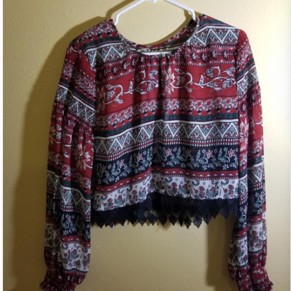 Red Black White Green Blouse Shirt Lace Long